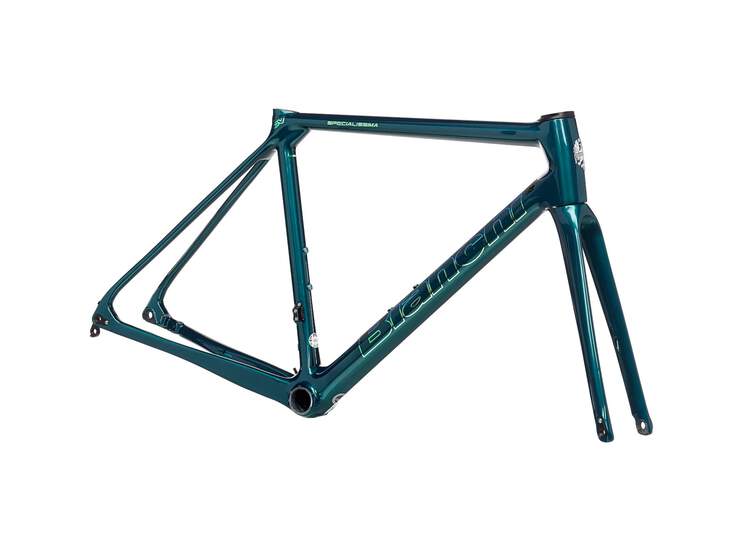 Bianchi SPECIALISSIMA DISC FRAMESET - 2023 SB: Black Carbon UD/Mermaid Scale Full Glossy 55